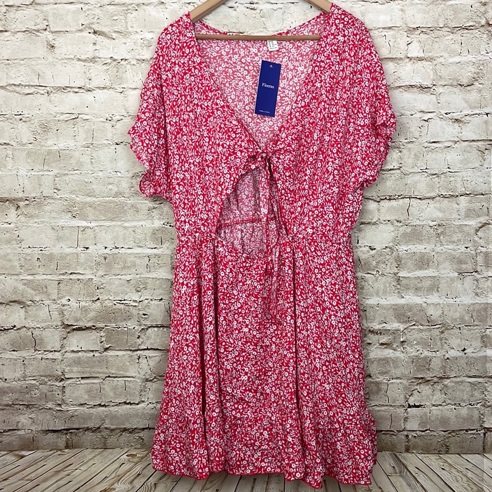 Floerns Women's V Back Ruffle Hem Flutter Sleeve Dress keyhole- XXL